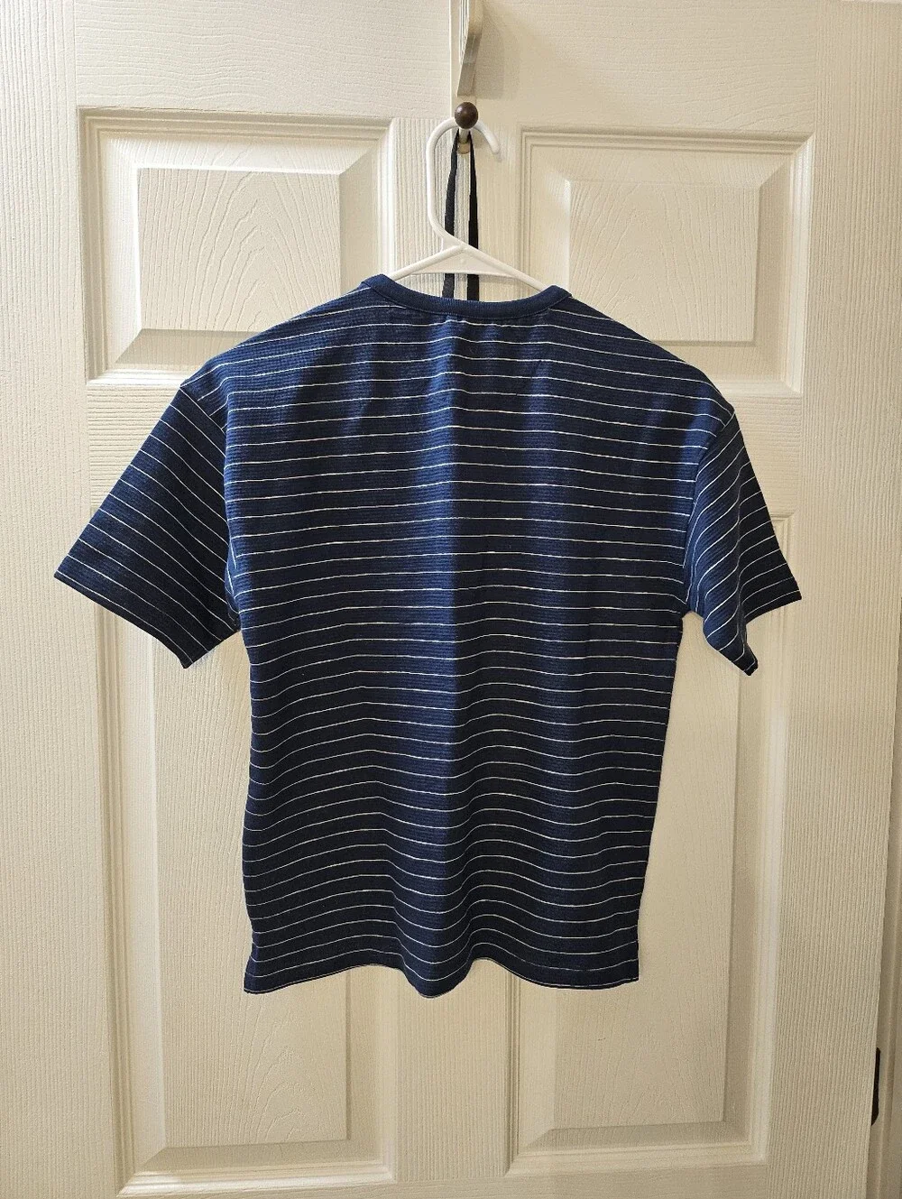 Zara Navy and White Striped Short-Sleeve Henley